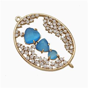 Copper Oval Connector Pave Zirconia Cateye Glass Gold Plated, approx 27-33mm [FD22135]