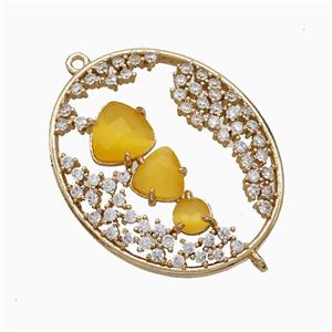 Copper Oval Connector Pave Zirconia Cateye Glass Gold Plated, approx 27-33mm [FD22136]