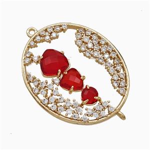 Copper Oval Connector Pave Zirconia Cateye Glass Gold Plated, approx 27-33mm [FD22137]