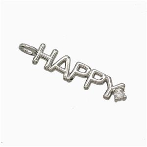 Copper HAPPY Pendant Pave Zirconia Platinum Plated, approx 6-30mm [FD22139]