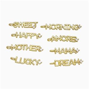 Copper Letters Pendant Pave Zirconia Alphabet Gold Plated Mixed, approx 6-30mm [FD22155]