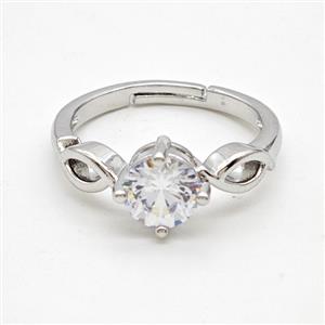 Copper Rings Pave Crystal Glass Adjustable Platinum Plated, approx 7mm, 18mm dia [FD22173]