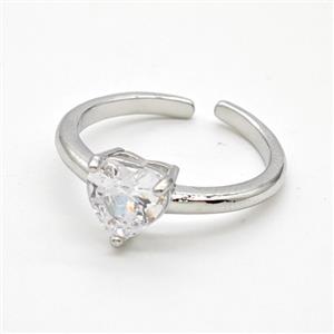 Copper Rings Pave Clear Crystal Glass Heart Platinum Plated, approx 7mm, 18mm dia [FD22178]