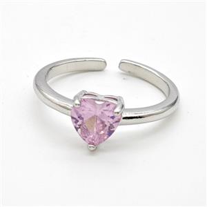 Copper Rings Pave Purple Crystal Glass Heart Platinum Plated, approx 7mm, 18mm dia [FD22179]