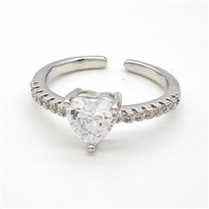 Copper Rings Pave Clear Crystal Glass Heart Platinum Plated, approx 7mm, 18mm dia [FD22183]