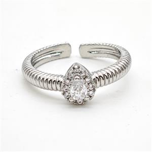 Copper Rings Pave Clear Crystal Glass Teardrop Platinum Plated, approx 6-7mm, 18mm dia [FD22205]
