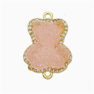 Pink Resin Bear Copper Connector Pave Zirconia Gold Plated, approx 13-18mm [FD22238]
