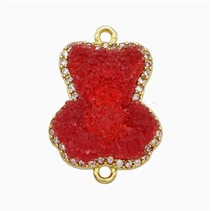 Red Resin Bear Copper Connector Pave Zirconia Gold Plated, approx 13-18mm [FD22240]