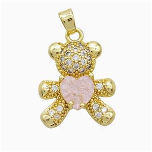 Copper Pendant Pave Zircon and Resin Bead, Gold Plated, approx 16-19mm [FD22250]