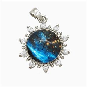 Copper Sun Pendant Pave Zirconia Resin Platinum Plated, approx 18mm [FD22252]