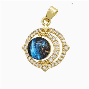 Copper Sun Moon Pendant Pave Zirconia Resin Gold Plated, approx 17mm [FD22255]