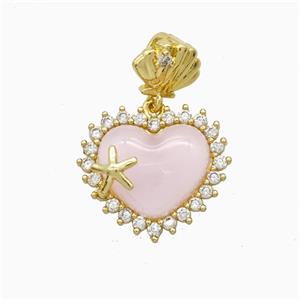 Copper Heart Pendant Pave Zirconia Pink Resin Gold Plated, approx 15mm, 8mm [FD22261]
