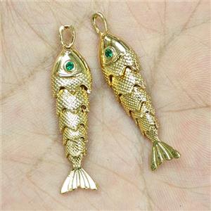 Copper Fish Pendant Pave Zirconia Gold Plated, approx 9.5-33mm [FD22266]