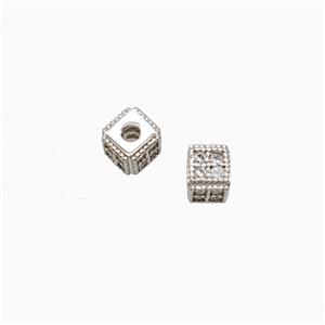 Copper Cube Beads Pave Zirconia Platinum Plated, approx 4mm [FD22269]