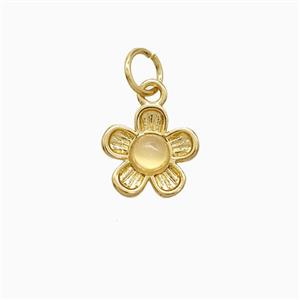 Copper Flower Pendant Pave Jade Gold Plated, approx 10mm [FD22278]