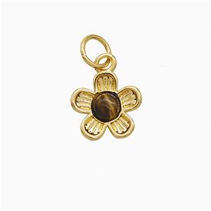 Copper Flower Pendant Pave Tigereye Gold Plated, approx 10mm [FD22280]