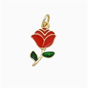 Copper Rose Flower Pendant Red Enamel Gold Plated, approx 10-14mm [FD22298]