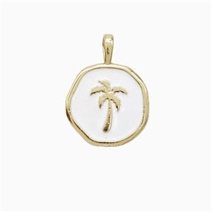 Coconut Tree Charms Copper Palm Pendant White Enamel Gold Plated, approx 14mm [FD22300]