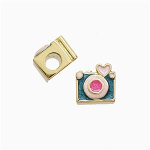 Copper Camera Beads Painted Large Hole Gold Plated, approx 8-9mm, 3mm hole [FD22303]
