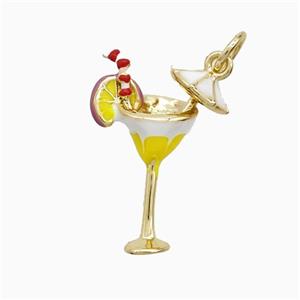 Martini Drink Glass Charms Copper Cup Pendant Enamel Lemon Gold Plated, approx 13-18mm [FD22304]