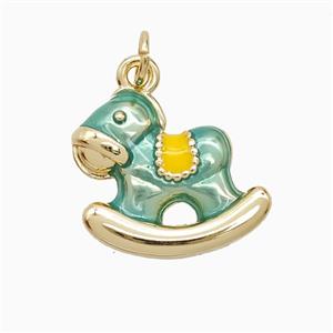 Trojan Horse Charms Copper Pendant Green Painted Gold Plated, approx 15-17mm [FD22307]