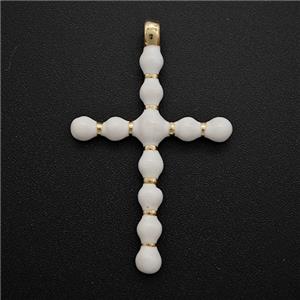 Copper Cross Pendant White Enamel Gold Plated, approx 22-35mm [FD22308]