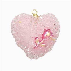 Pink Resin Heart Pendant, approx 19mm [FD22319]