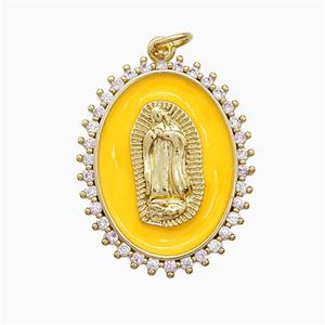 Copper Jesus Pendant Pave Zirconia Yellow Enamel Gold Plated, approx 20-25mm [FD22327]