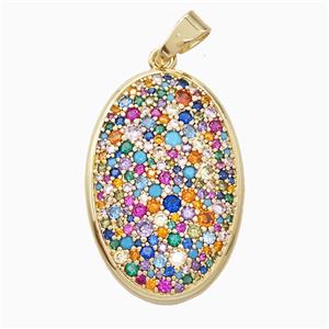 Copper Oval Pendant Micropave Multicolor Zirconia Gold Plated, approx 20-30mm [FD22329]