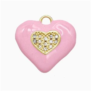 Copper Heart Pendant Pave Zirconia Pink Enamel Gold Plated, approx 20mm [FD22336]