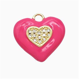 Copper Heart Pendant Pave Zirconia Pink Enamel Gold Plated, approx 20mm [FD22337]