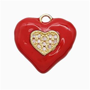 Copper Heart Pendant Pave Zirconia Red Enamel Gold Plated, approx 20mm [FD22340]