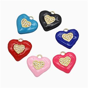 Copper Heart Pendant Pave Zirconia Enamel Gold Plated Mixed, approx 20mm [FD22341]