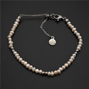 White Pearl Bracelet Copper Platinum Plated, approx 3.5mm, 14-20cm length [FD22355]