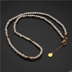 White Pearl Necklace Copper Gold Plated, approx 3.5mm, 38-44cm length [FD22358]