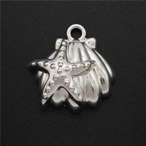 Copper Starfish Scallop Shell Pendant Shiny Silver, approx 15-17mm [FD22368]
