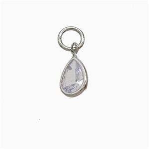Cubic Zirconia Teardrop Pendant Copper Platinum Plated, approx 6-8mm [FD22377]