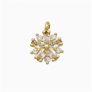 Copper Flower Pendant Pave Zirconia Gold Plated, approx 9mm [FD22408]