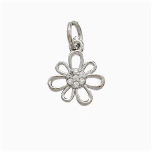 Copper Flower Pendant Pave Zirconia Platinum Plated, approx 6-8mm [FD22413]