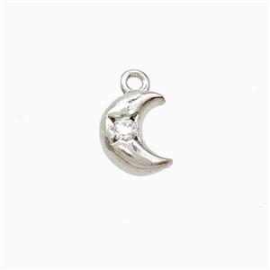 Copper Moon Pendant Pave Zirconia Platinum Plated, approx 5-8mm [FD22415]