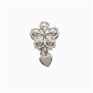 Copper Flower Pendant Heart Platinum Plated, approx 4mm, 8mm [FD22433]
