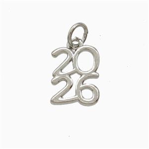 Copper 2026 Pendant Platinum Plated, approx 9-11.5mm [FD22465]