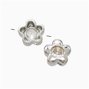 Copper Flower Beads Pave Zirconia Platinum Plated, approx 8mm [FD22471]