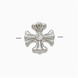 Copper Cross Beads Pave Zirconia Platinum Plated, approx 11.5mm [FD22473]