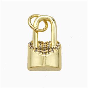 Copper Lock Pendant Pave Zirconia Gold Plated, approx 11-18mm [FD22503]