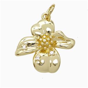 Copper Flower Pendant Pave Zirconia Gold Plated, approx 19mm [FD22504]