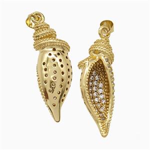 Copper Conch Shell Pendant Pave Zirconia Gold Plated, approx 11-30mm [FD22512]