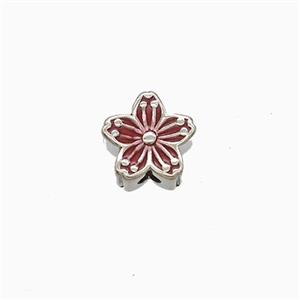 Copper Flower Beads Red Enamel Platinum Plated, approx 8mm [FD22519]