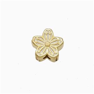 Copper Flower Beads White Enamel Gold Plated, approx 8mm [FD22520]