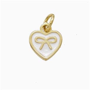 Copper Heart Pendant White Enamel Bowknot Gold Plated, approx 9mm [FD22533]